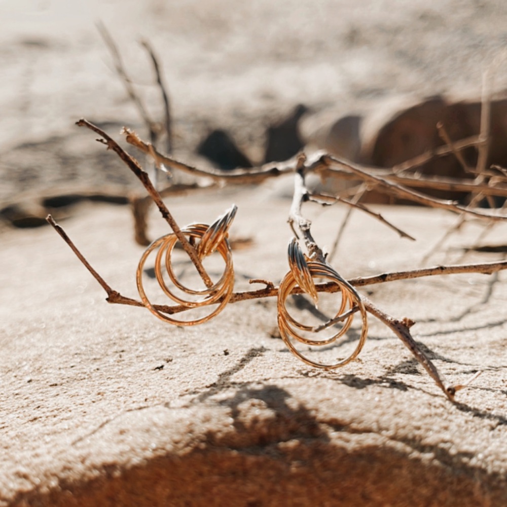 14k Yellow Gold Triple Hoop Earrings